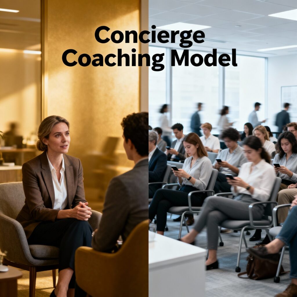 Comparison visual showing dedicated one-on-one neuroscience-based coaching versus impersonal crowded generic therapy matching model.

