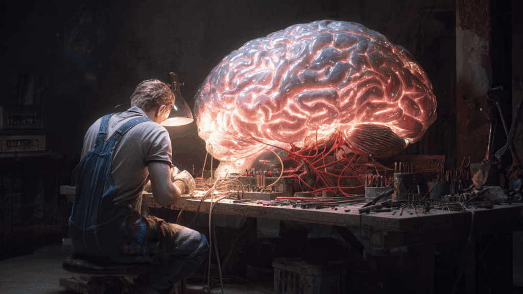 Illuminated brain model showing neuroscience principles in neuroscience coach vs therapist approach