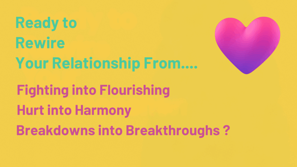 Gradient pink to purple heart with call to action text about rewiring relationships through neuroplasticity transformation.
