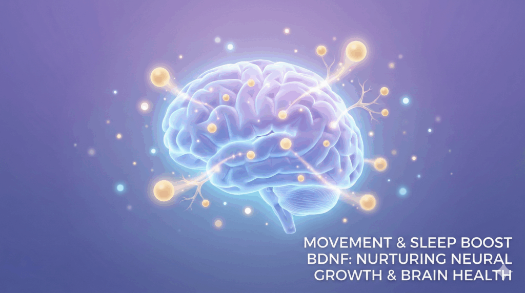 The brain is surrounded by golden BDNF molecules and light, which indicates neural growth related to the recovery from suicidal ideation.