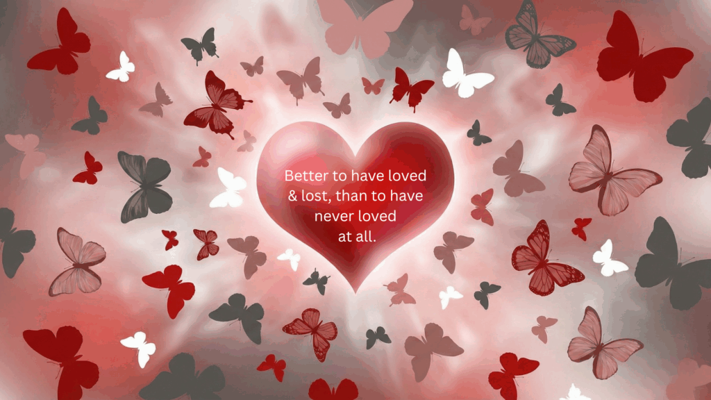 A glowing red heart surrounded by floating butterflies symbolizes emotional connection and the transformative neuroscience of love.