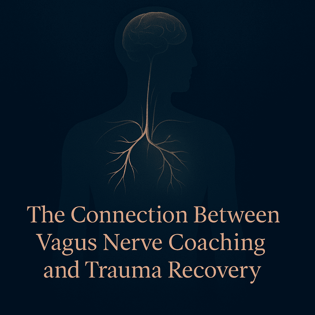 Diagram showing the vagus nerve connection between the brain and body, illustrating how vagus nerve coaching addresses trauma recovery and nervous system healing.

