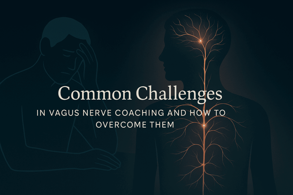A person experiencing stress with the vagus nerve highlighted, illustrating common challenges in vagus nerve coaching and practical solutions for nervous system regulation.

