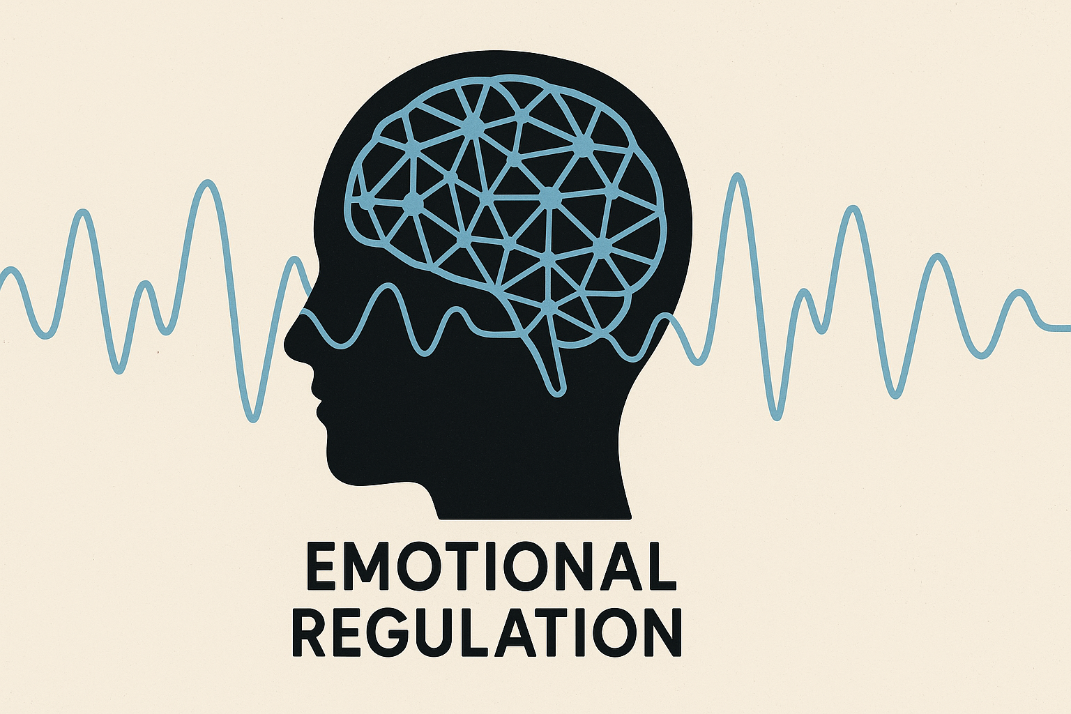Brain silhouette surrounded by neural wave patterns, representing emotional regulation and the neuroscience of working memory in brain function and emotional control.


