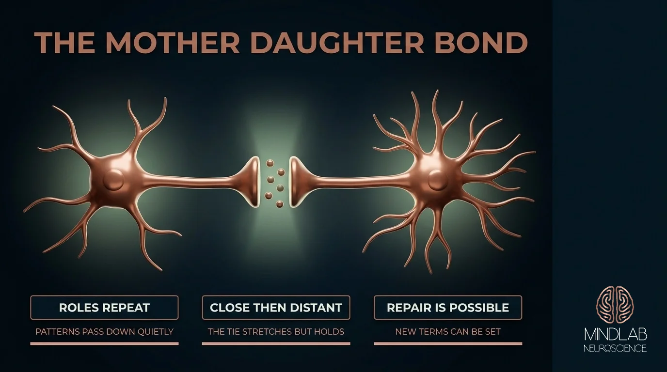 Colorful brain diagram showing neuroplasticity and neural pathway development illustrating infant brain architecture through experience, connection, and growth in neuroscience of mother daughter relationship.

development showing how early bonding shapes brain architecture and growth.

