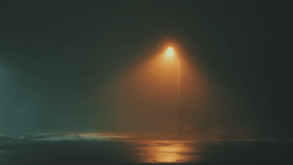 Solitary figure standing under a streetlight in darkness, symbolizing loneliness, isolation, and the emotional void that drives dopamine and infidelity seeking behavior.