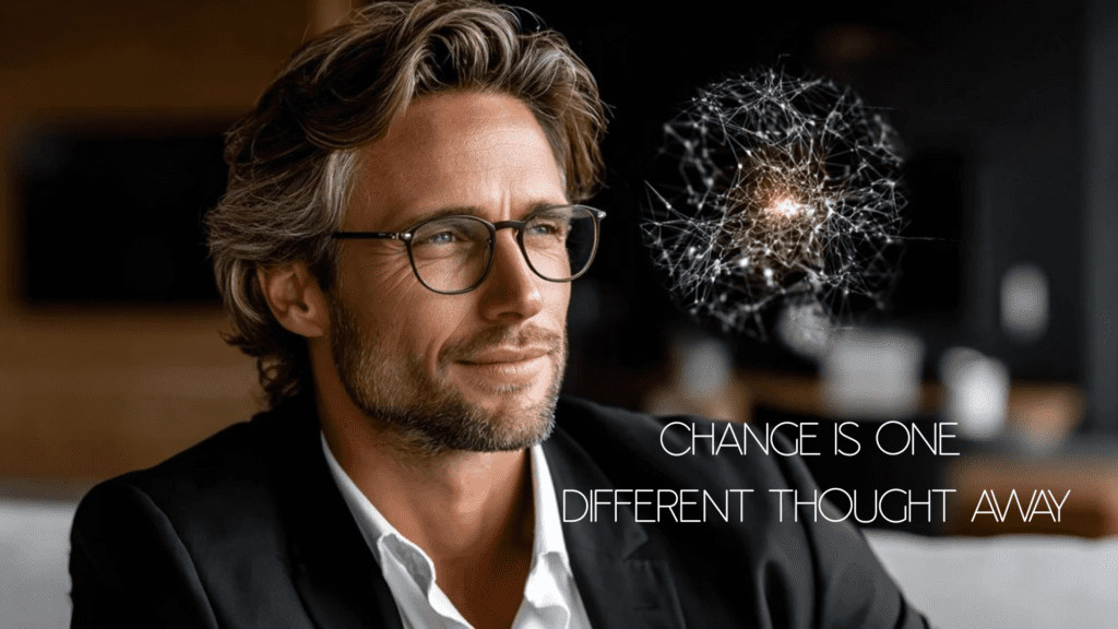 Professional man showing transformation from tangled neural pathways to clear, focused thought patterns through brain learning.