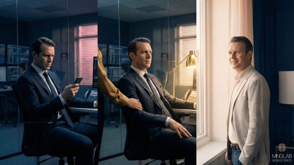 Executive transformation from overwhelmed to calm through real-time neuroplasticity coaching intervention