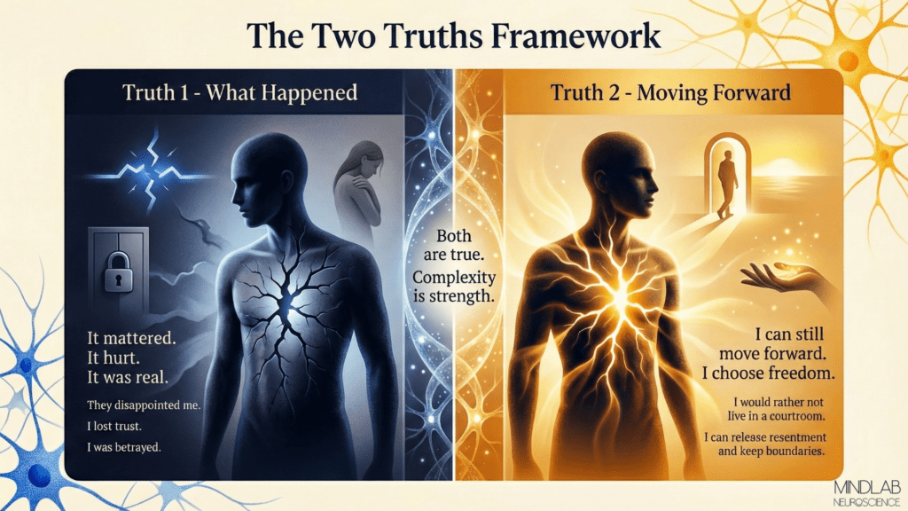 Educational visual guide to the three phases in How to Remember to Forget: The Neuroscience of Forgiveness, helping viewers understand how to shift from rumination into embodied emotional freedom.