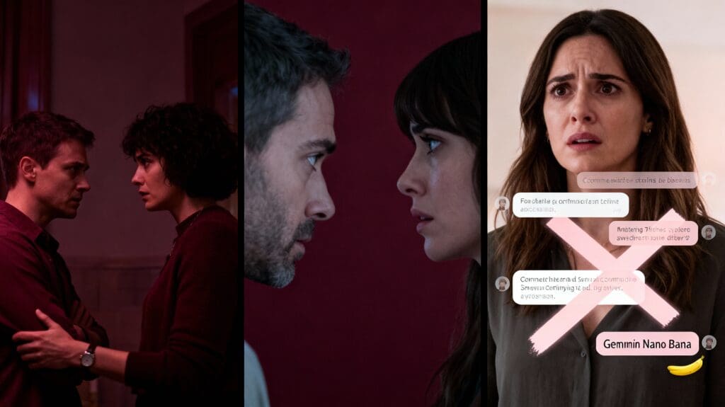 Split visual showing three relationship red flag categories: safety concerns, emotional unavailability, and communication breakdown