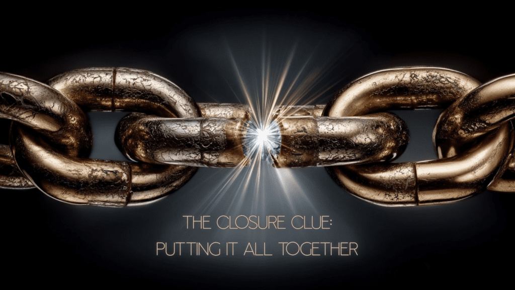 A gold magnetic chain snaps shut with a blue spark to symbolize the closure cue in dopamine anchoring.