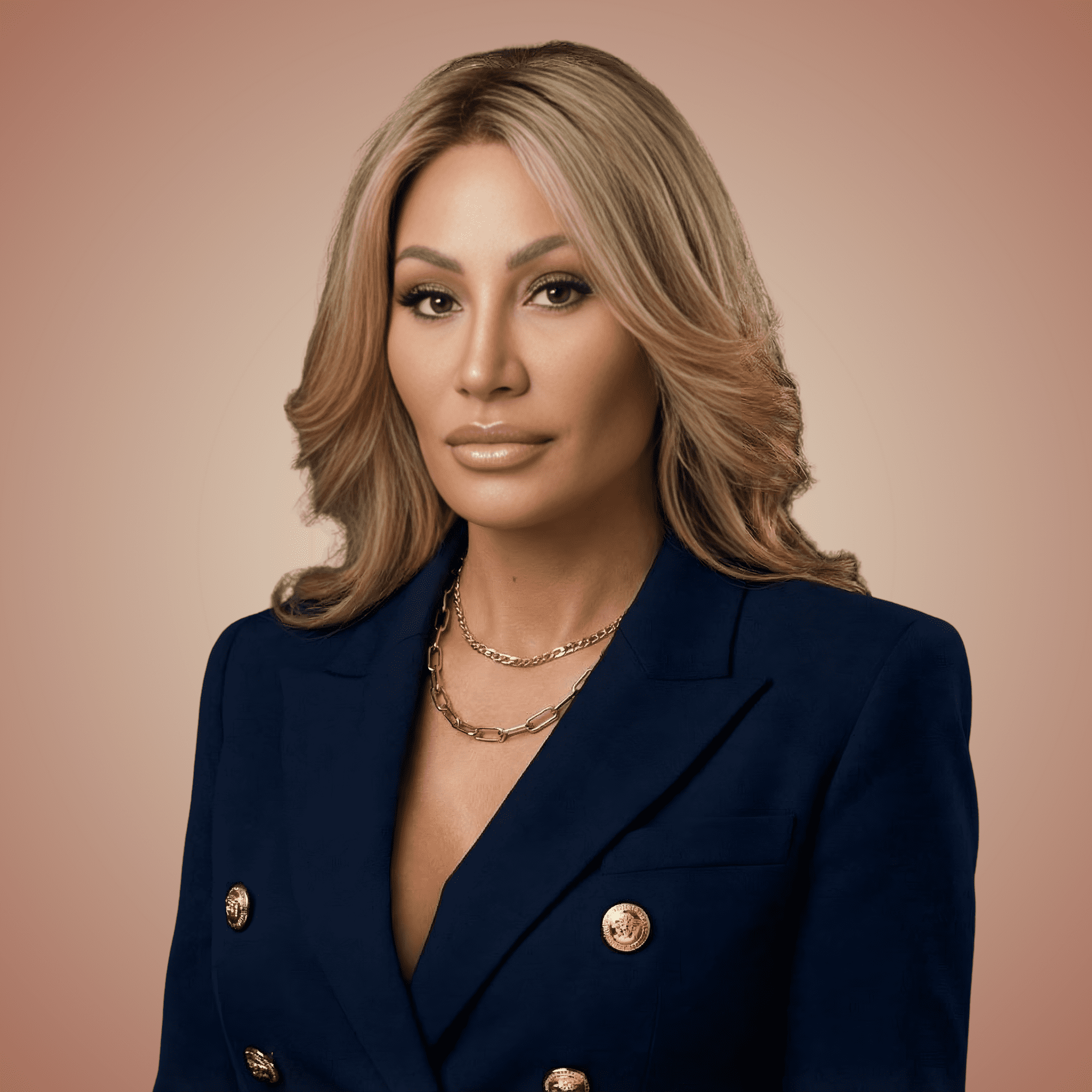 Dr. Sydney Ceruto, founder of MindLAB Neuroscience and creator of Real-Time Neuroplasticity Coaching™, wearing professional navy blazer against blue background