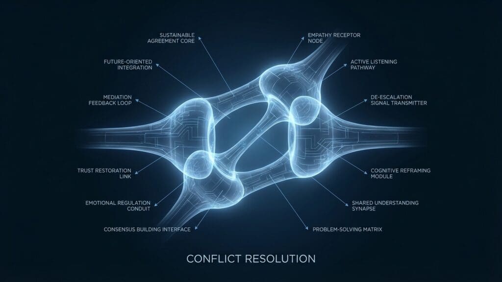 Diagram of Conflict Resolution visualizing neural pathways and stress response modulation.