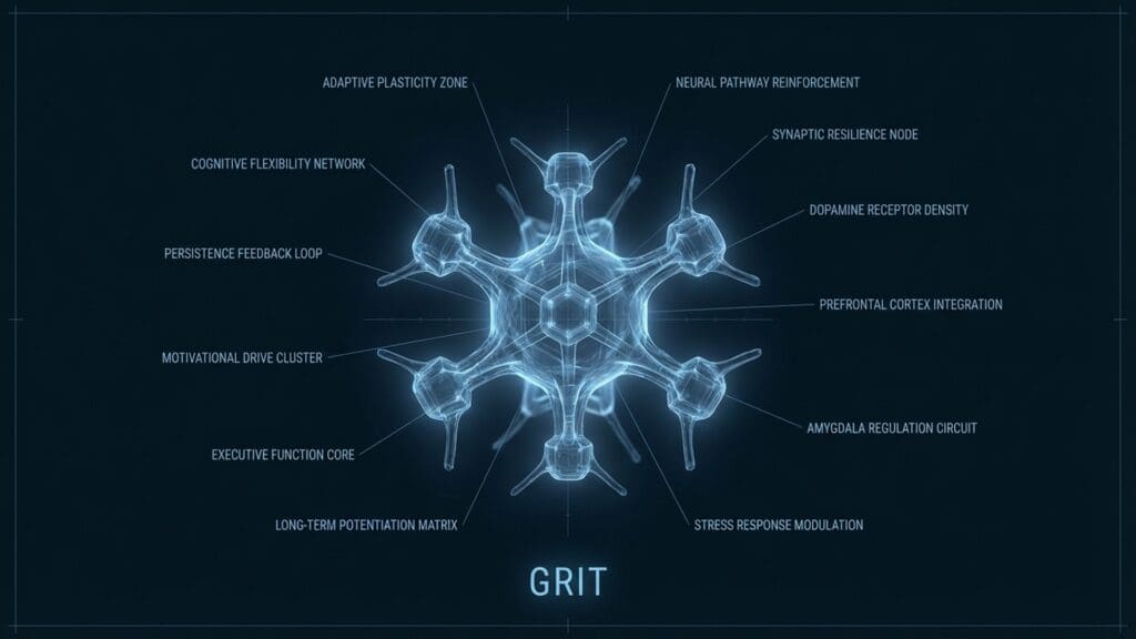 Diagram of grit visualizing neural pathways and biological function in the anterior cingulate cortex.
