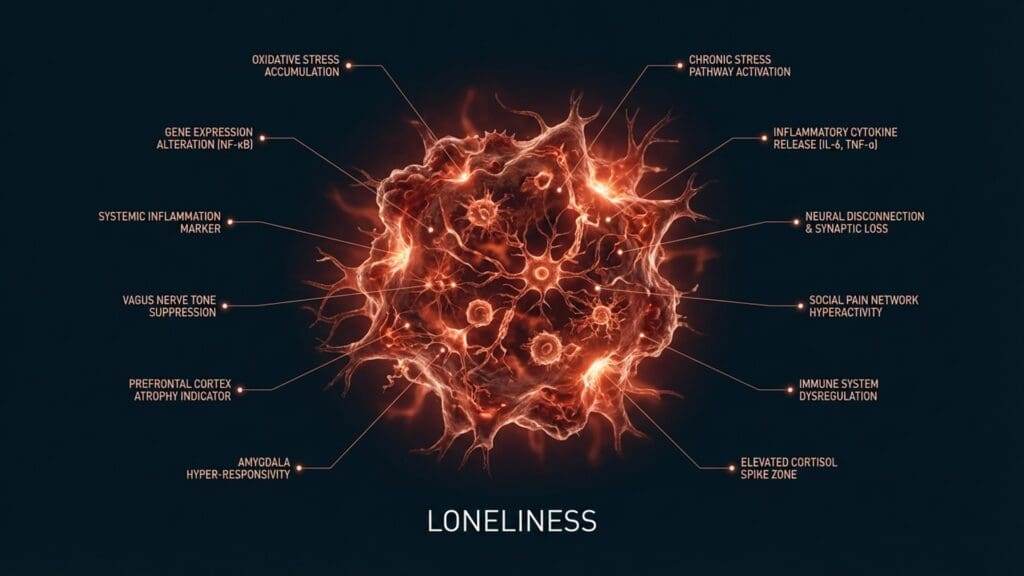 Biological representation of the brain's pain centers activated by perceived Loneliness.