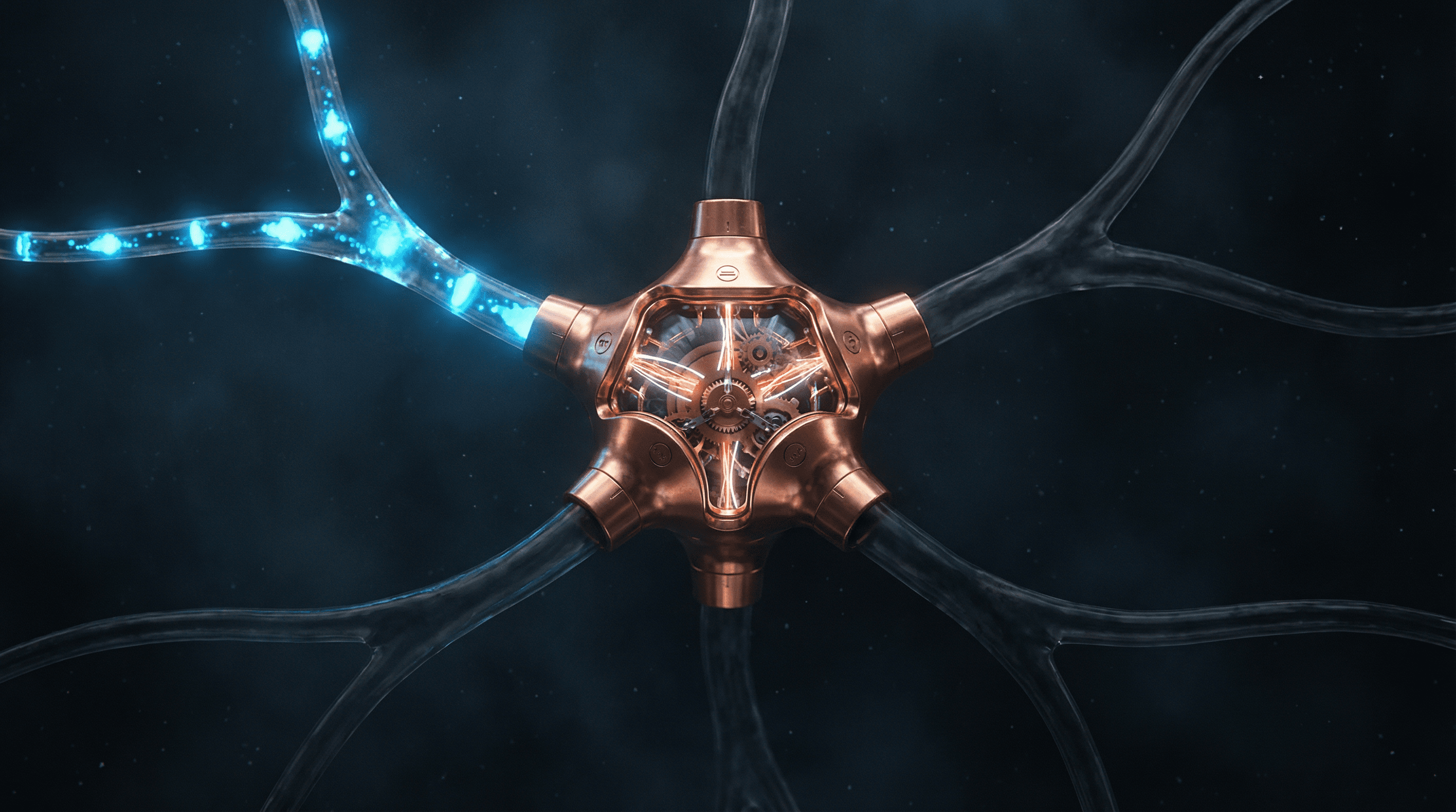 Career counseling and career assessment — copper neural crossroads with selected pathway representing professional direction