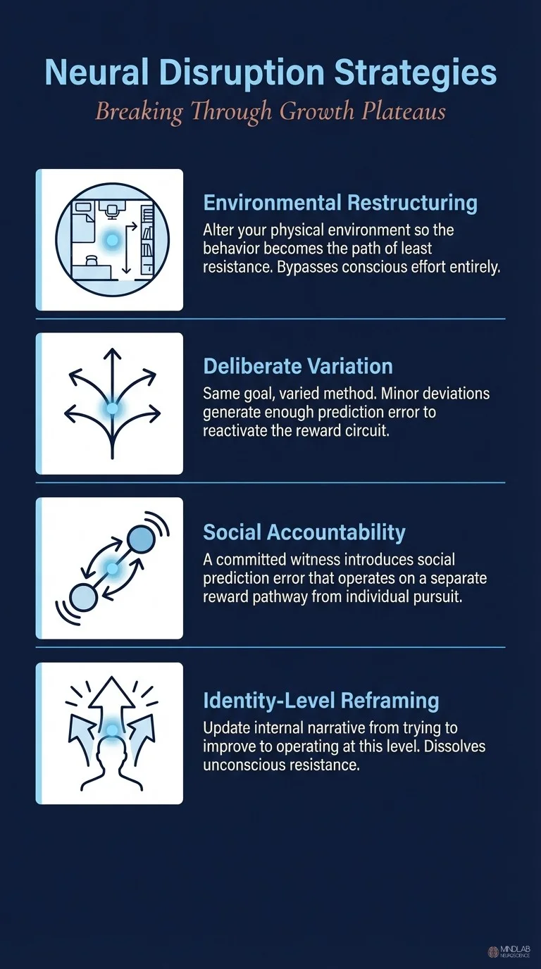 Four neural disruption strategies for breaking through self-improvement growth plateaus. MindLab Neuroscience.