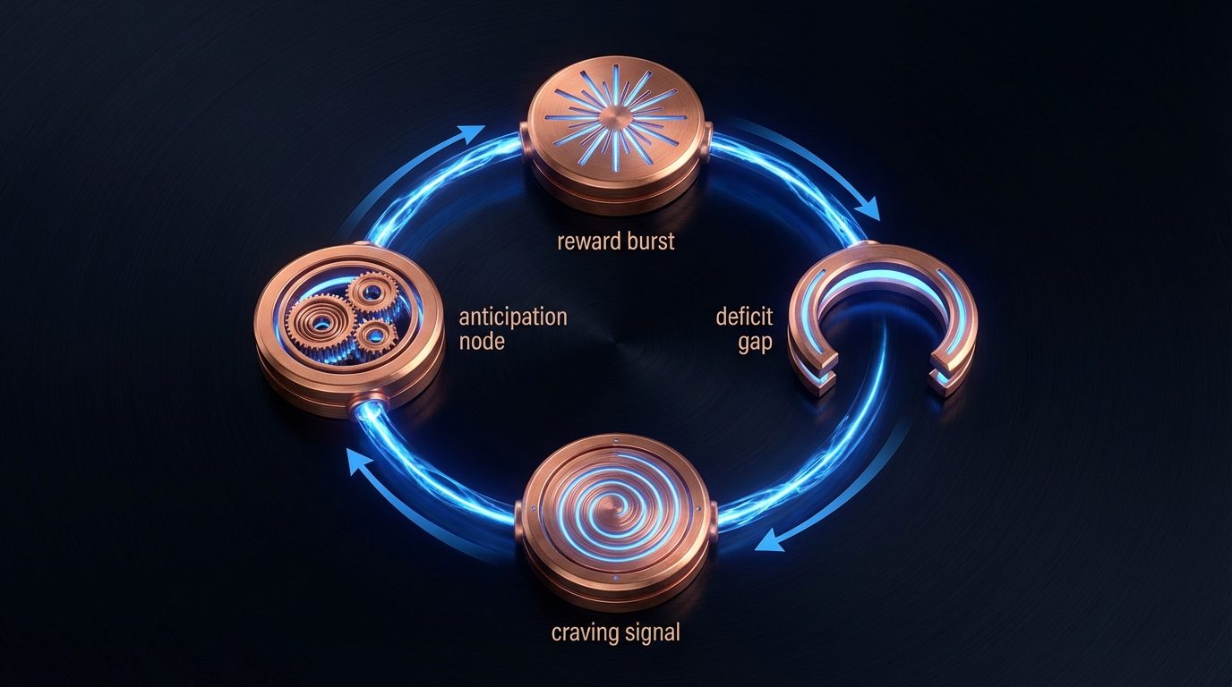 Circular copper neural feedback showing four-stage dopamine cycle