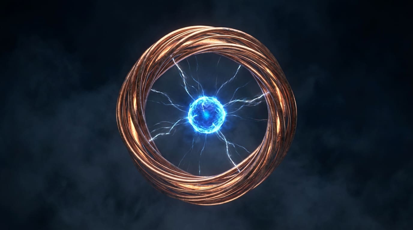 Copper circular neural loop with pulsing blue amygdala center