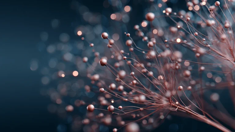 A mature brain rewiring in copper filaments over deep navy, the science of neuroplasticity after 40