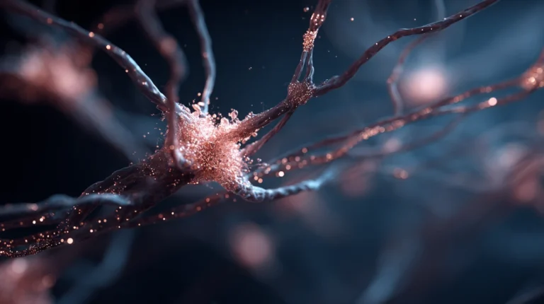 Copper fluid channels flushing a neural field over navy, the glymphatic system cleaning the brain in sleep