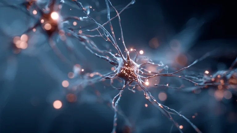 Smoldering copper immune cells eroding neural threads over navy, chronic inflammation and cognitive decline