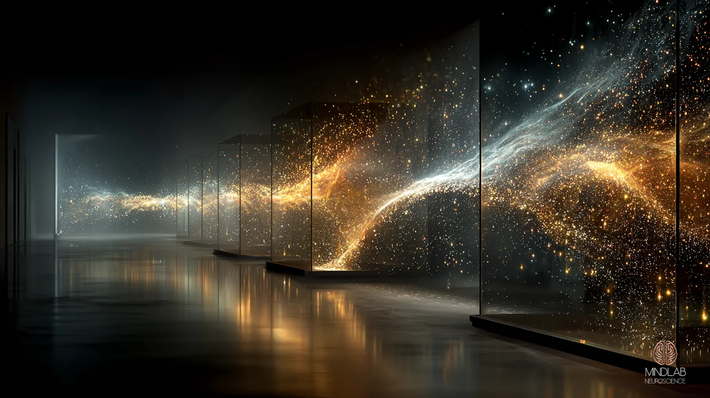 Atmospheric macro view of the visual processing hierarchy rendered as a cascading sequence of cortical zones, a raw visual signal entering at primary visual cortex on the left and flowing rightward through V2, V3, V4, and inferotemporal cortex, each successive area glowing at a different intensity to suggest the spectrum from aphantasia to hyperphantasia across individuals – Dr. Sydney Ceruto, MindLAB Neuroscience.