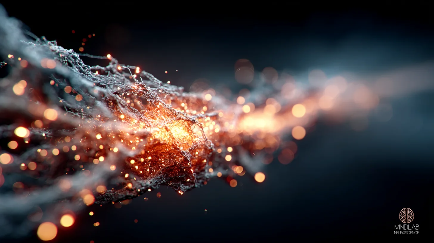 Can&rsquo;t focus under pressure: abstract copper neural-fiber field with an over-firing hub as the executive handoff stalls. Dr. Sydney Ceruto, MindLAB Neuroscience.