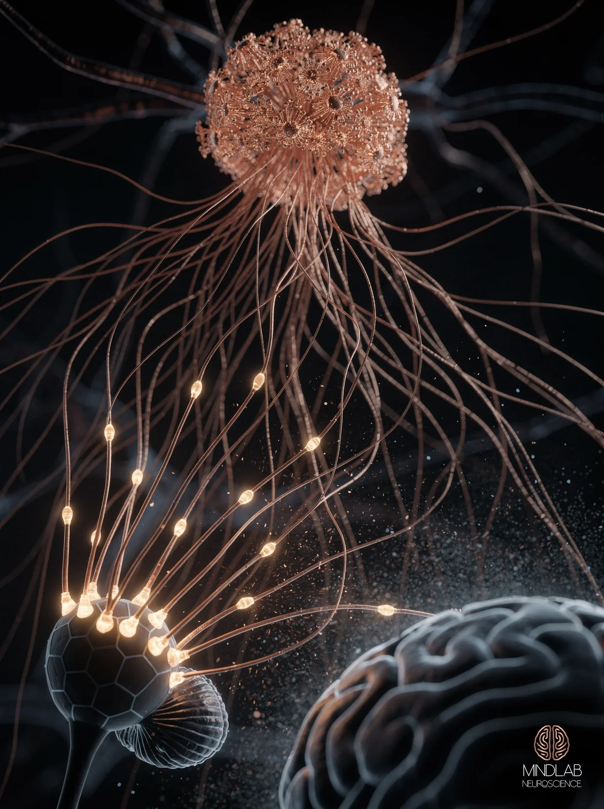 Locus coeruleus norepinephrine projections nocturnal cellular close-up — Dr. Sydney Ceruto, MindLAB Neuroscience.