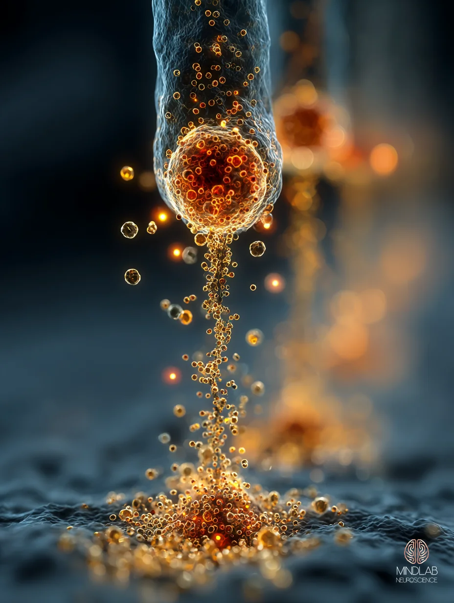 Close-up of a corticostriatal synapse with dopaminergic terminal – Dr. Sydney Ceruto, MindLAB Neuroscience.