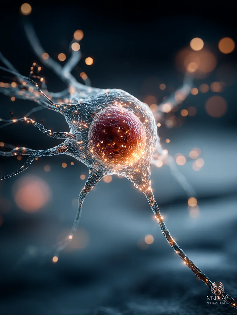 Dopaminergic projection from the ventral tegmental area in copper on deep navy, dimmed filament detail evoking cytokine suppression. Dr. Sydney Ceruto, MindLAB Neuroscience.