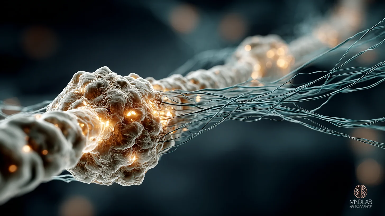Salience network as a connected substrate in deep navy with copper neural pathways – Dr. Sydney Ceruto, MindLAB Neuroscience.