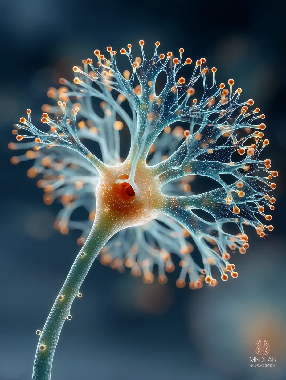 Macro neural close-up of the ventromedial prefrontal cortex and amygdala connection weakening under sleep loss, copper filaments fading on a deep navy field. By Dr. Sydney Ceruto, MindLAB Neuroscience.