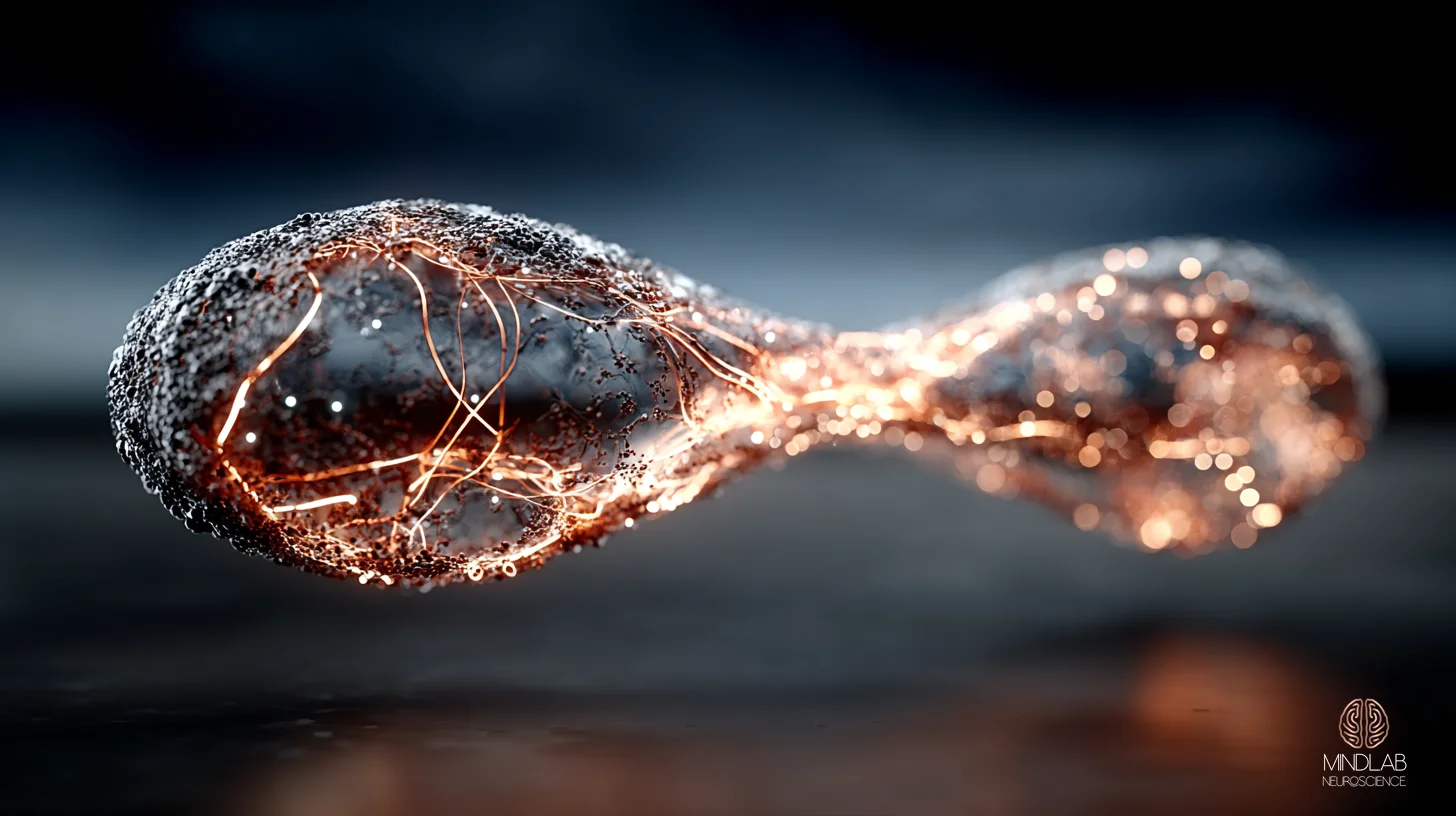 The parieto-frontal mirror circuit rendered as luminous copper filaments in deep navy – Dr. Sydney Ceruto, MindLAB Neuroscience.
