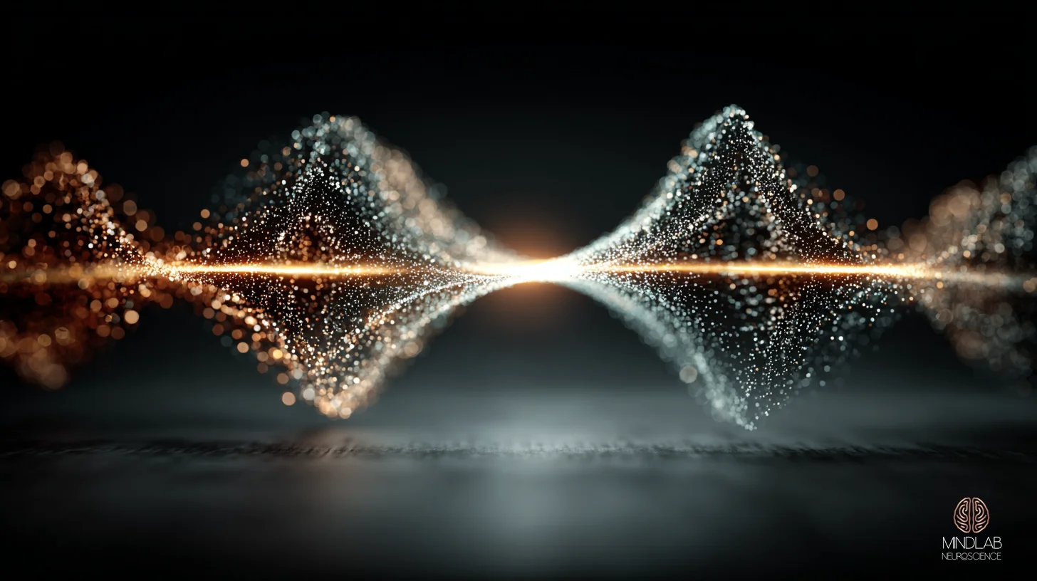 A landscape macro visualization of two parieto-frontal mirror architectures in phase-locked dyadic synchrony, rendered as paired luminous arrays in muted sage metallic with copper-light coherence bands threading the interbrain bridge across a deep navy field. The image visualizes the closing thesis of the article: that empathic resonance is recalibrated through brain-to-brain synchronization, with the left middle frontal area mediating coherent oscillation between two mirror systems. – Dr. Sydney Ceruto, MindLAB Neuroscience.