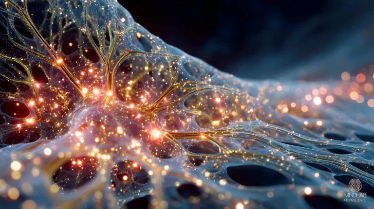 Illustration of activated microglia driving neuroinflammation in brain tissue