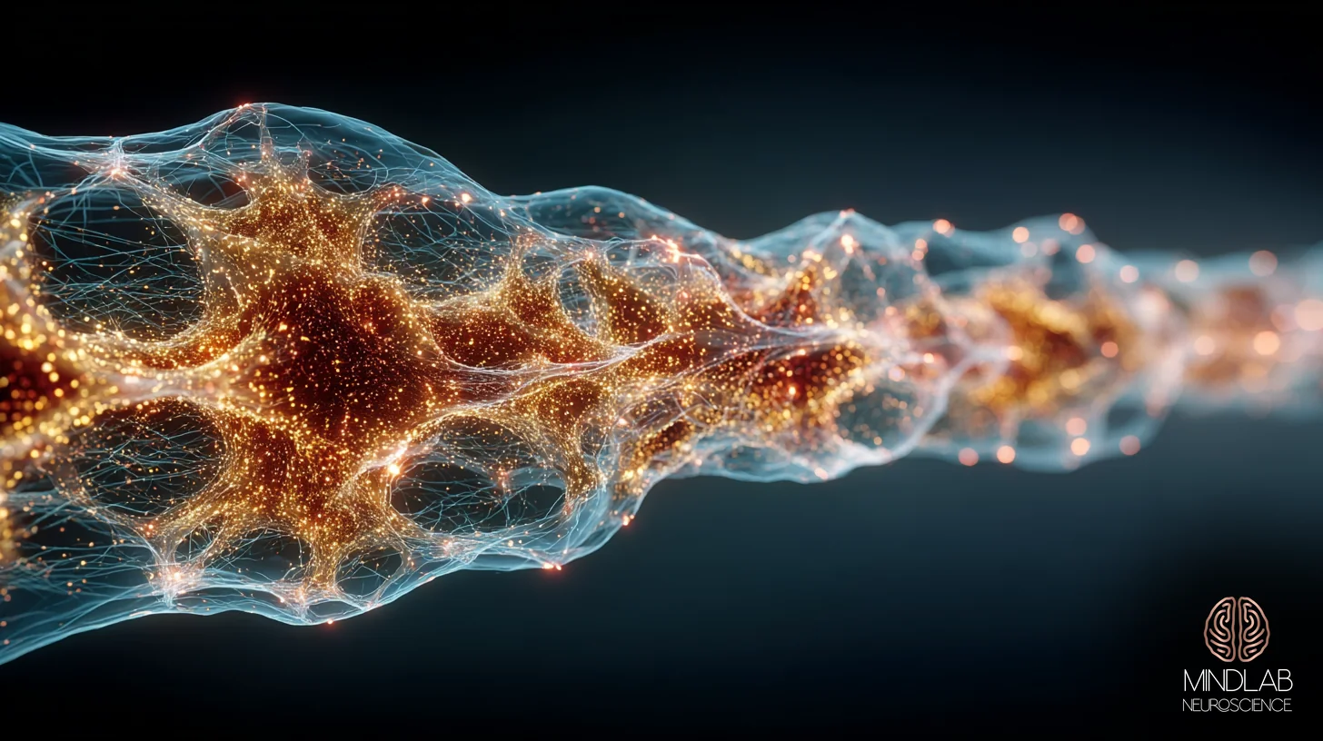 Copper neural network over deep navy depicting default mode network and insula blurring self from other in enmeshment