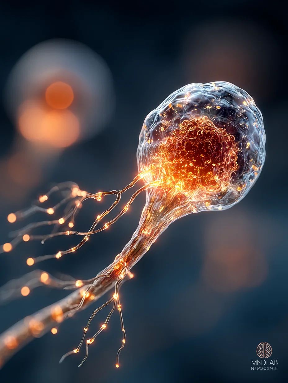 Close-up neural visualization of the three-phase recovery arc: HPA reset, default mode network reorganization, and ventral vagal restoration.