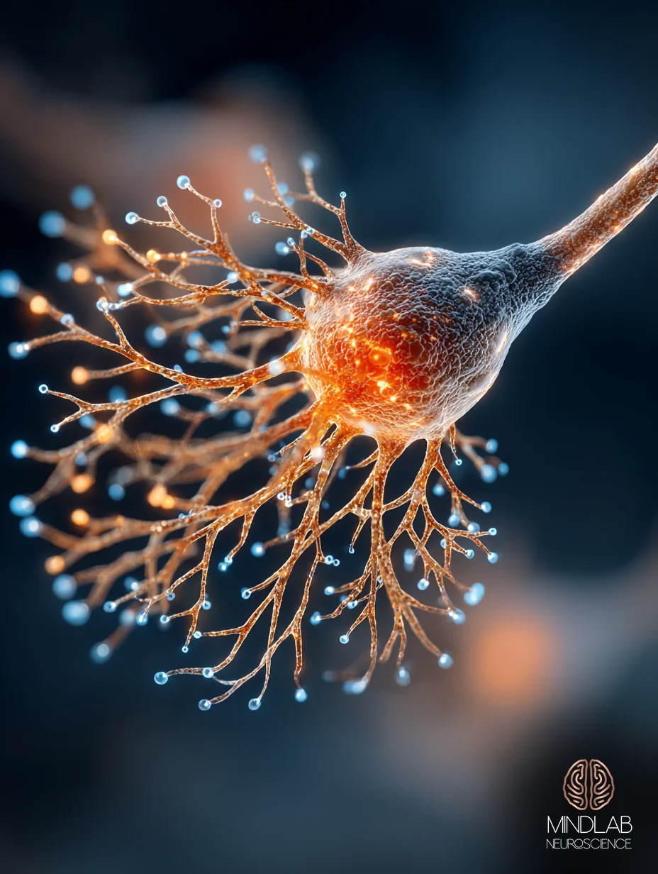 Caudate neuron close-up — specificity image for OCD recalibration. Dr. Sydney Ceruto, MindLAB Neuroscience.
