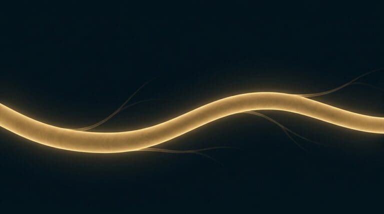 Peak performance and flow states, rendered as one smooth sustained current in burnished gold on navy.