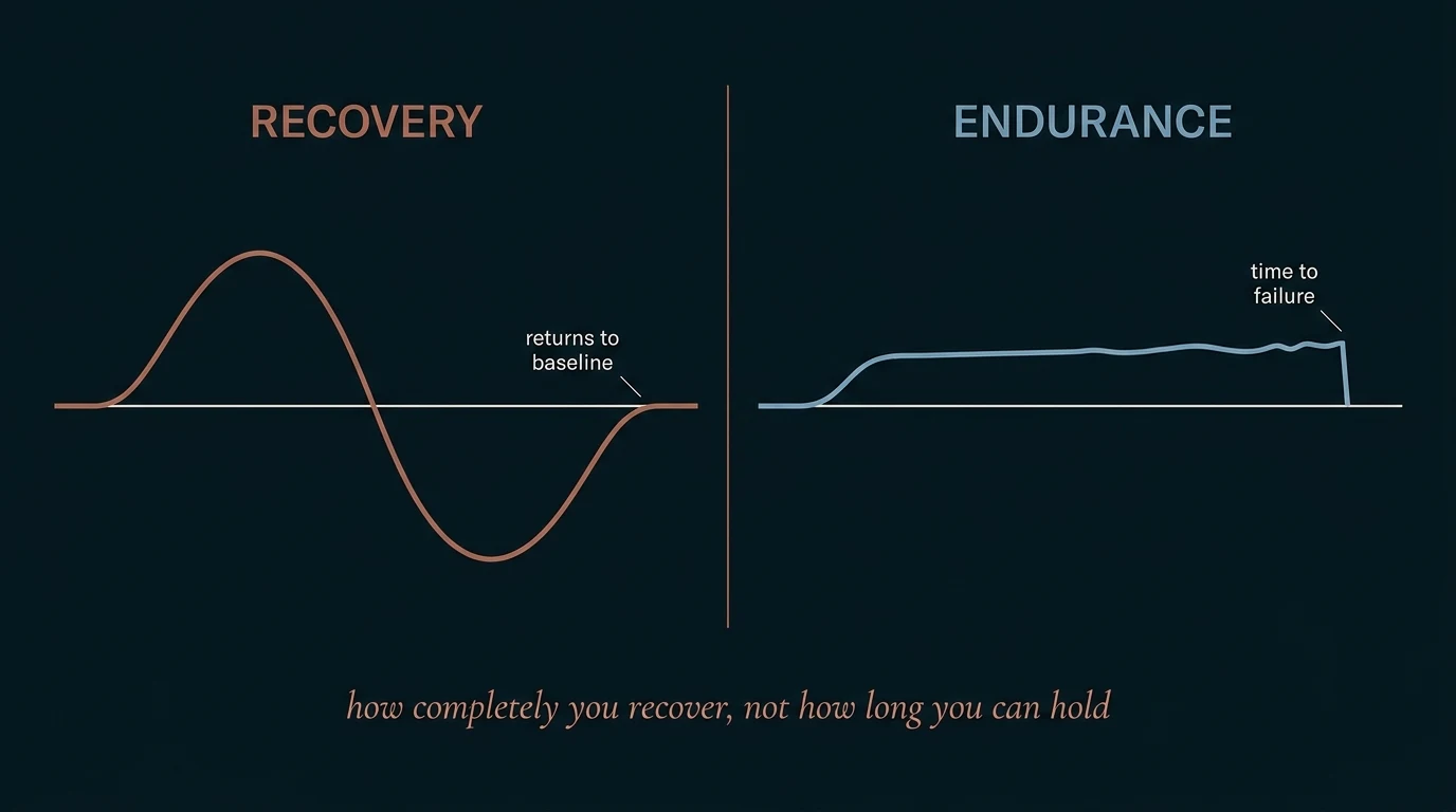Diagram contrasting a recovery stress wave that returns to baseline with an endurance load line that holds until failure