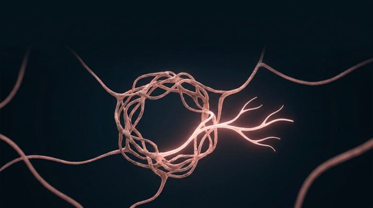 Relationship patterns and partner selection, rendered as an old loop re-routing into a new pathway in warm rose on navy.