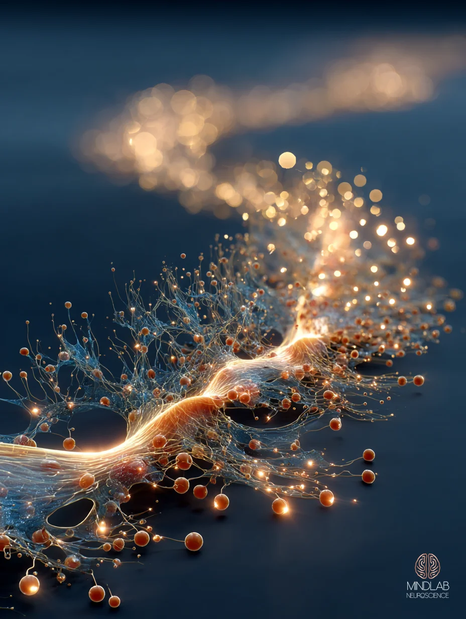 A single sharp-wave ripple firing across the CA1 pyramidal layer rendered as luminous copper striations – Dr. Sydney Ceruto, MindLAB Neuroscience.