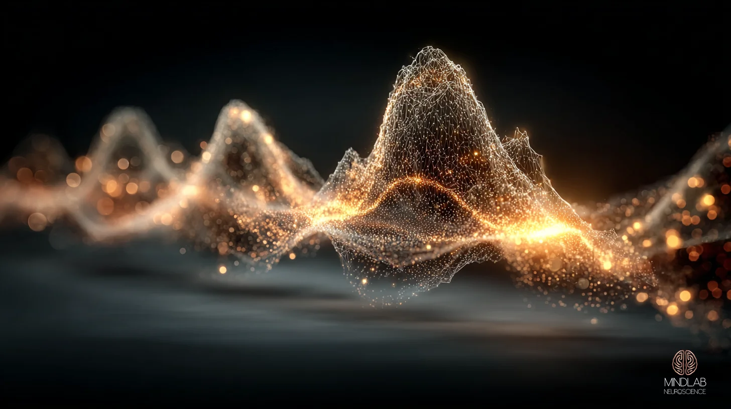 An environmental wide view of the three nested sleep rhythms (a vast slow-oscillation up-state cresting across the cortical mantle, a thalamocortical spindle burst riding its peak, and hippocampal sharp-wave ripples threading the deeper layers) rendered in burnished gold and tawny bronze against a deep navy-black field. The composition shows the offline consolidation engine as a single coupled architecture: slow rhythm coordinating fast rhythm coordinating faster rhythm, the system arriving at completion across a night of nested cycles. – Dr. Sydney Ceruto, MindLAB Neuroscience.