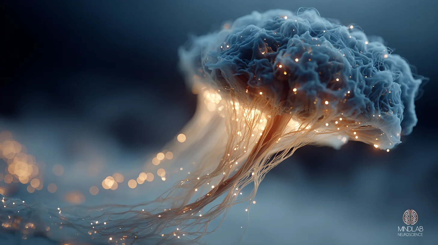 Isolated neural architecture in deep navy with copper filaments – Dr. Sydney Ceruto, MindLAB Neuroscience.