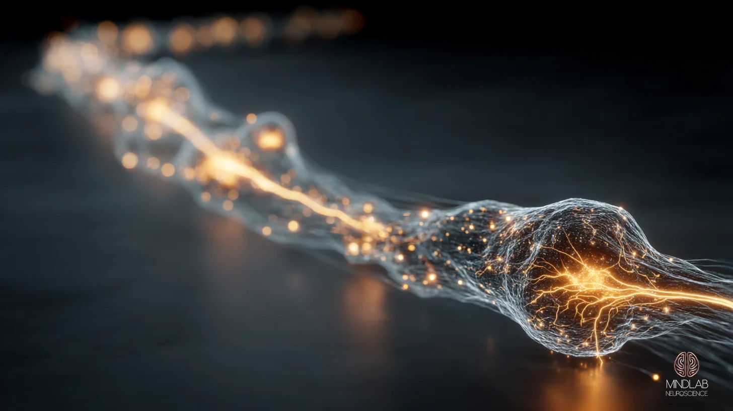 Atmospheric scientific rendering of the right inferior frontal cortex to subthalamic nucleus hyperdirect pathway at the moment of activation, with copper-metallic signal flow tracing the descending inhibitory tract. The fast cortical-subthalamic projection is depicted as luminous filament bundles carrying the override command through deep brain architecture. – Dr. Sydney Ceruto, MindLAB Neuroscience.