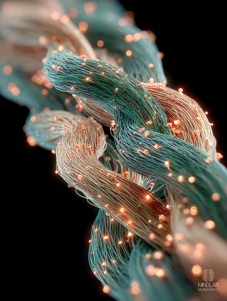 Macro close-up of fornix pathway white-matter microstructure – Dr. Sydney Ceruto, MindLAB Neuroscience.