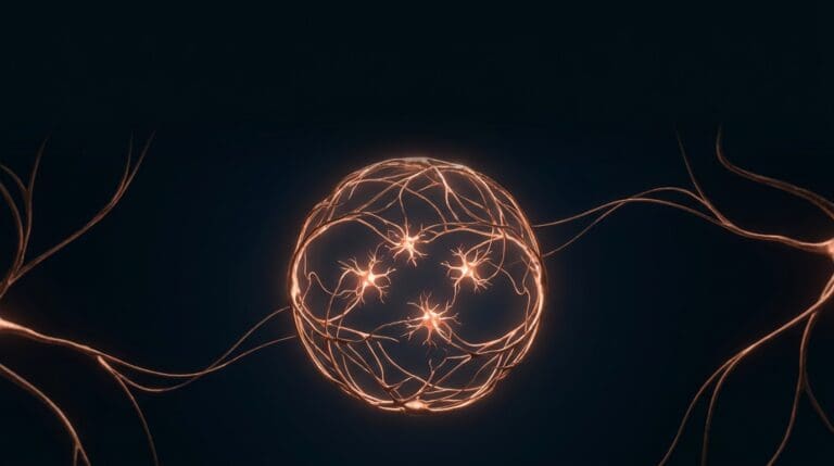 Working memory and mental clarity, rendered as a few neuron-items held in a workspace in copper on navy.